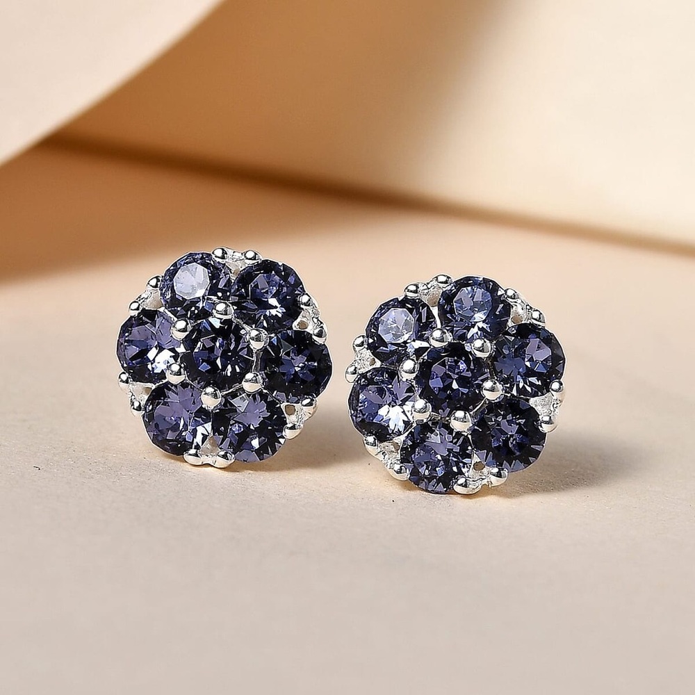 Tanzanite Color Crystal Floral Stud
Earrings in 925 Sterling Silver New - Picture 2 of 5